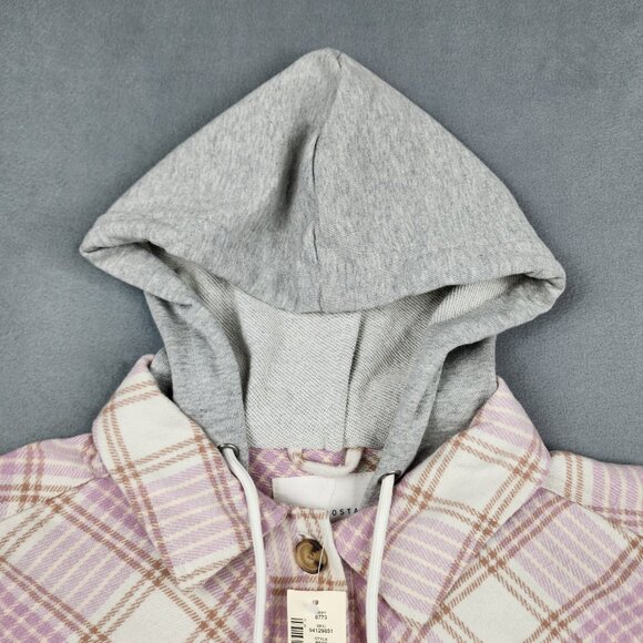 Aeropostale Hooded Button Up Flannel Shirt Womens XS Pink Check Cabincore Preppy - Picture 6 of 12